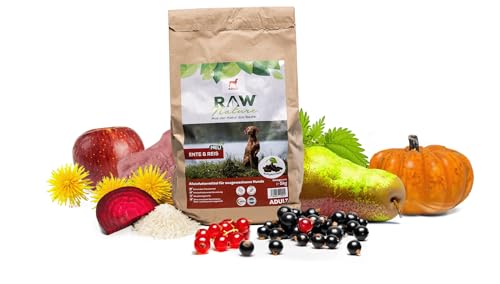 RAW Nature Trockenfutter Adult mit Ente 5kg, kaltgepresstes Hundefutter, Getreidefrei, 100% Muskelfleisch, hoher Fleischanteil, ohne künstliche Zusätze, für alle Rassen und Sensible Hunde geeignet