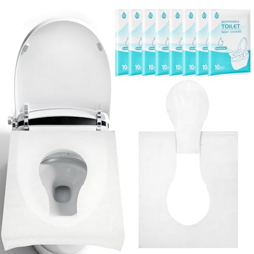 WUFANC 80 Piezas Protector WC Desechable Antibacteriano Biodegradable Empaque Individual Cubiertas Asiento Universal para Adultos y Niños Viajes Aire Libre Baños Públicos Hoteles Avión