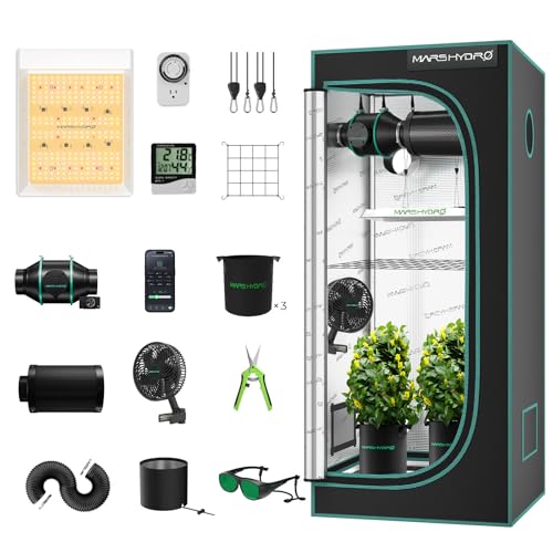 MARS HYDRO TS600 Indoor Cultivo Kit Completo,TS600 100W led Cultivo Completo Specturm,60x60x140cm Grow Tent, Juego Completo de Luces led para Cultivo con 4' Mejorado Ventilador en línea Filtro Kit