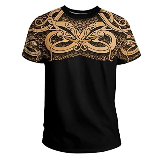 Herr Viking Tatuering Snabbtork T-Shirt, 3D Utskriven Nordisk Runa Odin KortäRmad Streetwear TröJor, Mode LöSa LöPning TräNa Skjortor,Gold,6XL