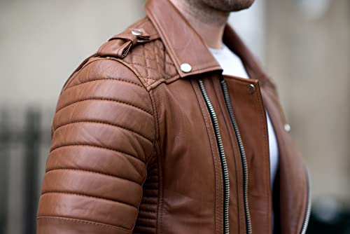 Image of Mens Leather Jacket - Biker Leather Jacket For Men - Lightweight Slim Mens Leather Motorcycle Jackets Black Real Lambskin