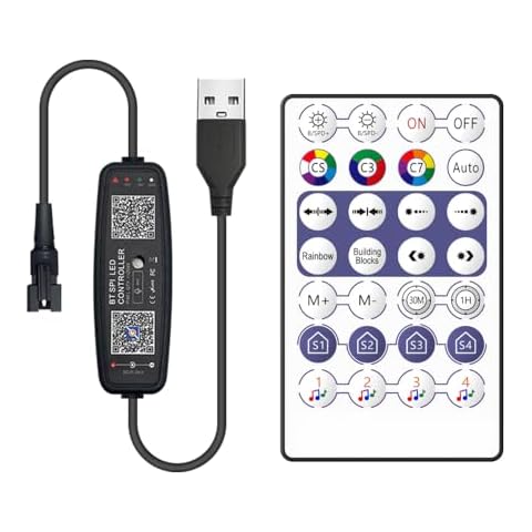 Xnbada LED Controller,Bluetooth Music APP Control with 28keys Remote for WS2811 WS2812 SK6812 Addressable Strip Light,USB Extension Cable,DC5V Cover