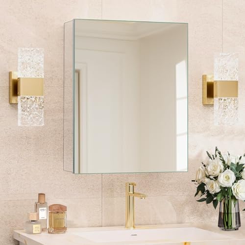 20 x 26 Inch Medicine Cabinet with Mirror,Bathroom Mirror Cabinet with Adjustable Shelves, Aluminum Silver Medicine Cabinets for Bathroom,Recessed or Wall Mounted Medicine Cabinets
