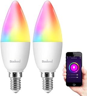Boxlood E14 Smart Candle Bulb Dimmable RGB Cool White & Warm White, Compatible with Alexa & Google Home, Smart Life Wi-Fi LED Bulb, iOS Android Remote Control, 5W, No Hub Required, 2 Pack