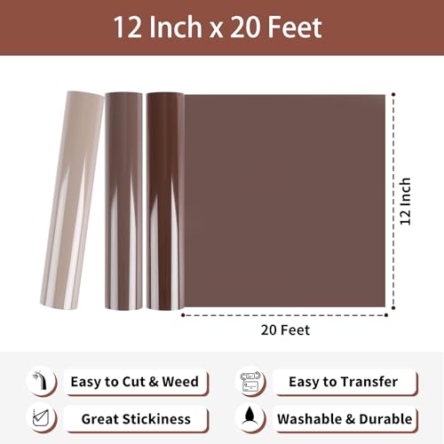 Image of HTVRONT HTV Heat Transfer Vinyl Rolls - 12 inch x 20ft Khaki HTV Vinyl for Shirts, Iron on Vinyl for All Cutting Machines - Easy to Cut & Weed for Heat Transfer Design (Khaki)