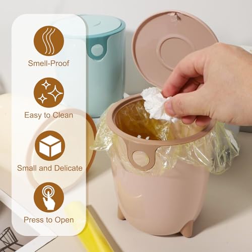 Image of uxcell Mini Desktop Trash Can Press-Type Countertop Wastebasket with Lid, Plastic Trash Can for Bathroom Bedroom Dressing Table Living Room Kitchen Office (Pink)