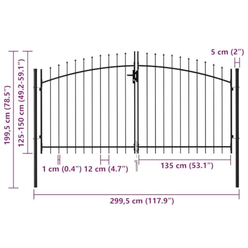 Miniatura 2 de Vidaxl Cancela De Valla Doble Puerta De Jardín Entada Vallado Exterior Con Puntas De Acero Negro 3x1,5 M