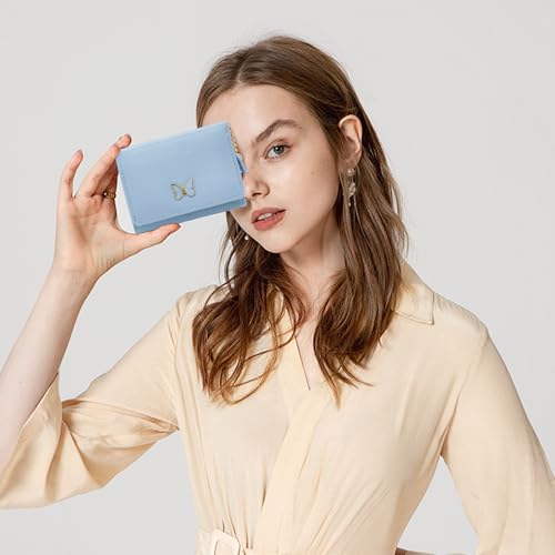 YAMEIZE Cute Wallet for Women Small Butterfly Pu Leather Credit Card Holder with ID Window for Ladies Girls (Blue)2