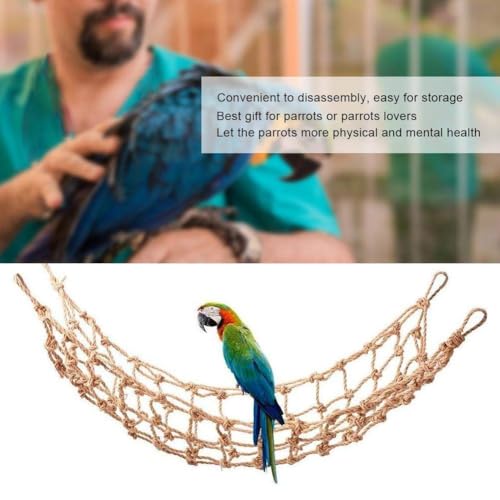 Image of Tnfeeon Climbing Net, Hemp Rope Hanging Swing for Medium to Large Parrots, Bird Cage Toy for Climbing Exercise and Play
