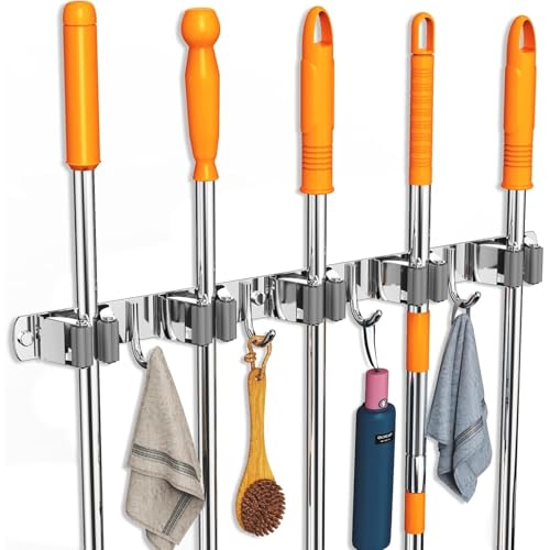 Suporte de Parede Organizador com 4 Prateleiras e 5 Ganchos, Aço Inoxidável SUS304, 49cm x 4,7cm
