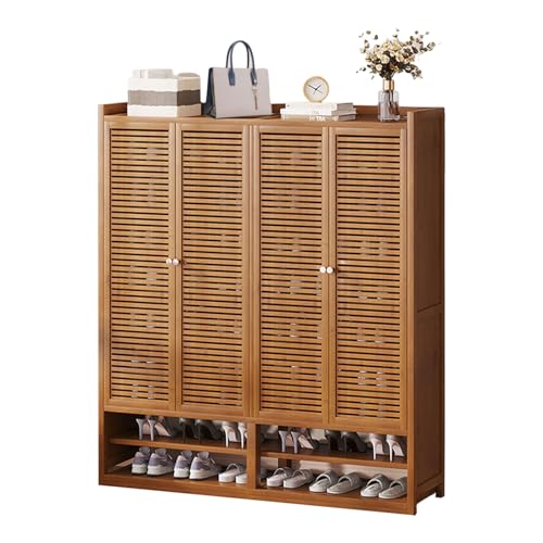 Shilanmei シューズラック スリム 下駄箱 防塵扉付き 靴棚 靴収納 玄関収納 省スペース 靴収納ラック 小物収納 収納便利 玄関 廊下 コンパクト 防塵 通気 防臭 移動しやすい 靴入れ 大容量 シューズボックス (ブラウン,10段(幅117cm