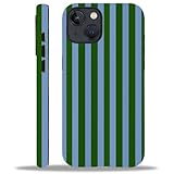 WANKBLC Compatible with iPhone 13 14 Matte Case, Green and Blue Stripes Geometric Vertical Line Pattern for Girl Full Body Design Soft Silicone Drop Shock Scratch Protection