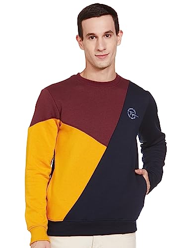 Image of The Indian Garage Co Men Regular Fit Colourblocked Crew Neck Overhead Sweatshirt