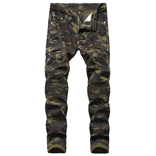 Jean cargo homme militaire vert armée avec empiècements camouflage stretch