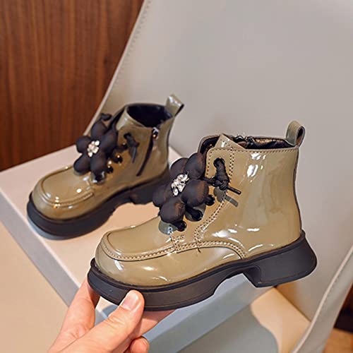 Kids Girls Low Heel Fashion Snow Boots Winter Comfortable Warm Outdoor Side Zipper Booties (Toddler/Kid/Big Kid) (Khaki, 10-10.5 Years Big Kids)2