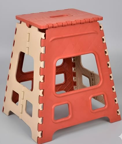 Image of U-MAX 18 Inch Folding Stool - Compact, Portable Step Stool for Kids & Adults, Lightweight Plastic Design, Slip-Resistant, Ideal for Kitchen, Bathroom, Camping & Travel (Red / 18 inch)