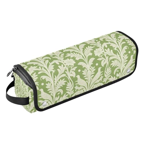 Bolsa de viaje para herramientas de cabello con tapete para plancha y organizador portátil para rizador, plancha, secador y accesorios, blanco con hojas y pájaros verdes miniatura 1