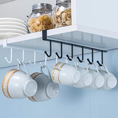 Image of 2 Pieces Cups Hooks Under Cabinet Mug Storage Hooks Mutifunctional Hooks Kitchen Utensil Ties Belts Scarf Hanging Rack (Black)