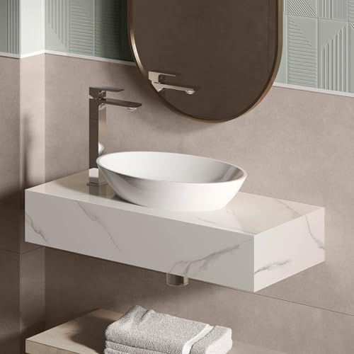 Bancada de Porcelanato para Banheiro Alto Padrão Portobello Michelangelo 80x35x15cm Branco