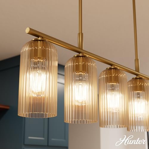 Hunter - Beverly Glen 5-Light Luxe Gold, Large Chandelier, Dimmable, Transitional Style, Dome Shaped, for Bedrooms, Kitchens, Dining, Living Rooms - 13233