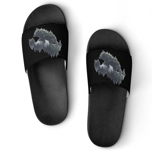 Trees Reflection Wildlife Nature Animal Bear House Sandals Non-Slip Bathroom Slippers Beach Summer Shoes for Men Women