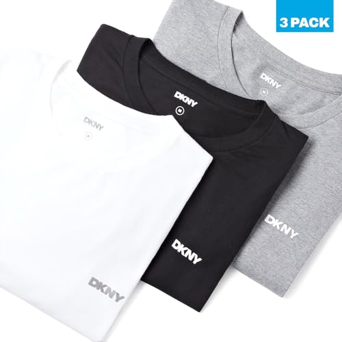 DKNY Hombres Camiseta de Manga Larga Negro/Blanco/Gris Paquete de 3 Medio