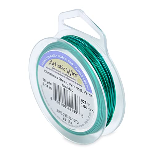 Image of Artistic Wire, 22 Gauge Silver Plated Tarnish Resistant Colored Copper Craft Jewelry Wrapping Wire, Christmas Green, 10 yd