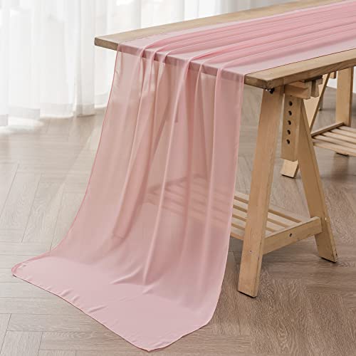 Flohar 1Pack 10Ft Chiffon Table Runner 29X120 Inch Sheer Romantic Table Runner For Wedding Birthday Party Bridal Shower Outdoor Decoration-Light Pink #TOP1