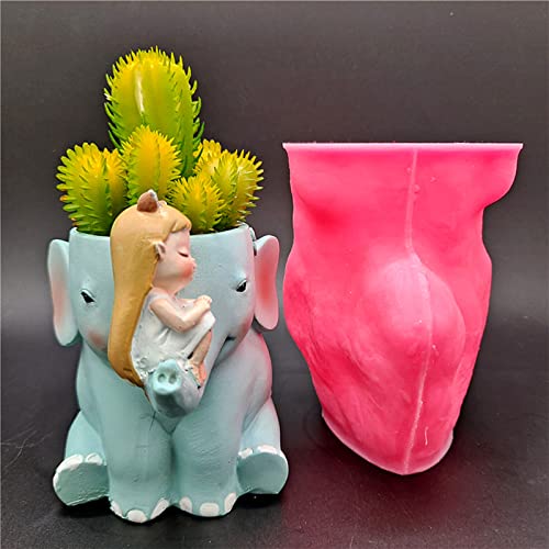 3D Girl Riding Elephant Concrete Flower Pot Molds Succulent Planter Silicone Molds Candle Pen Holder Mold Storage Box Mold Epoxy Resin Cement Clay Mould #TOP2