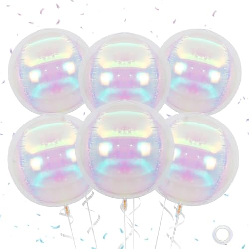 Giant 4D Foil Balloons, 6Pcs Large Metallic Iridescent Round Ball...