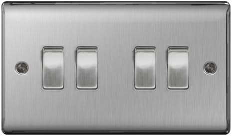 BG Nexus Metal 10AX Plate Switch 4 Gang 2 Way Brushed Steel