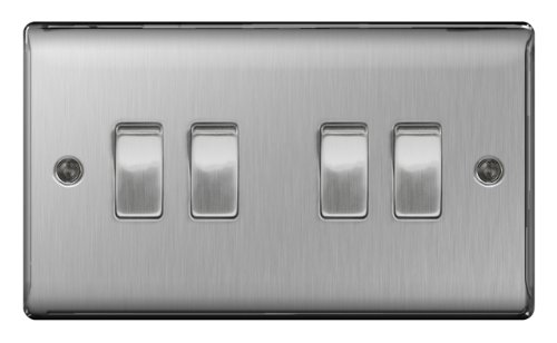 BG Nexus Metal 10AX Plate Switch 4 Gang 2 Way Brushed Steel