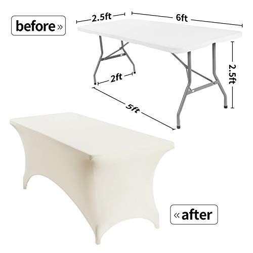 Image of Peomeise 6FT Spandex Table Cover Rectangular Stretch Spandex Tablecloth (Ivory,6FT)
