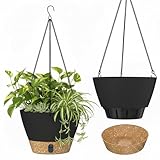 zmtech set di 2 vasi sospesi 25cm - vasi da 10 pollici con indicatore di livello acqua, fori di drenaggio e sottovaso per piante da interno ed esterno (grigio scuro)