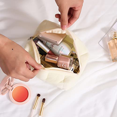 Plush Makeup Bag Cosmetic Bag For Women,Zipper Large Solid Color Travel Toiletry Bag Travel Make Up Toiletry Bag Washing Pouch,White #TOP1