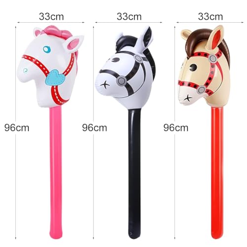 3 Stück Aufblasbares Stabpferd,37 Zoll,Aufblasbare Pferdekopfstäbe,Aufblasbarer Pony-Stab für Kinder,Aufblasbares Pferdespielzeug,für Weihnachten,Kinderparty,Party-Geschenk-Requisiten