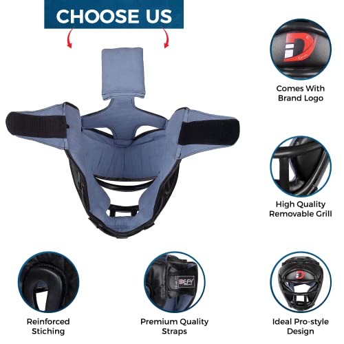 Defy Head Guard Premium Synthetic Leather Mma Boxing Headgear Ufc Fighting Sparring Taekwondo Bjj Training (Medium, Blue) #TOP2