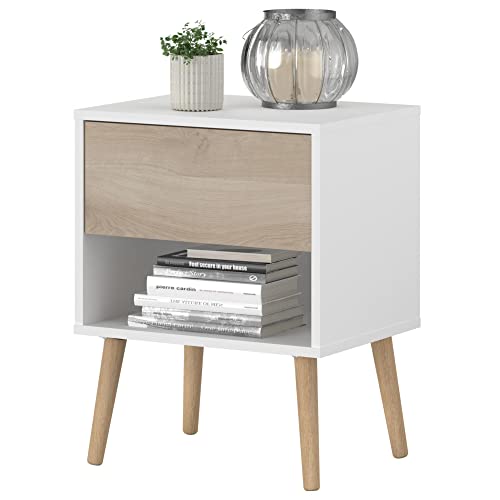 Miroytengo Mesita de Noche Osaka 1 cajón habitación Dormitorio Mueble Color en Roble Japonés y Blanco Mate 44x56x33 cm Cover