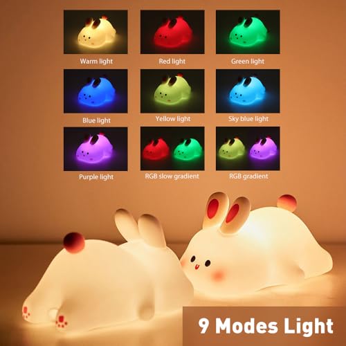 Image of IFTHFOUR Bunny Night Light - 16 Color Kawaii Silicone Lamp, Rechargeable Dimmable Nursery Light, Soft Touch Rabbit Nightlight for Toddler Room, Baby Bedside Lamp for Girls and Boys