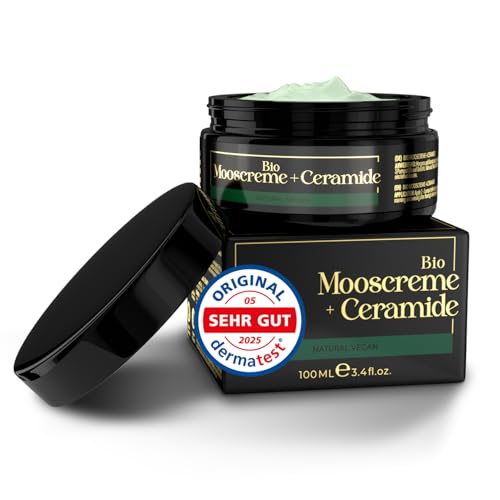 BIO Moossalbe gegen Falten hochdosiert 100ml mit MossCellTec Ceramiden und Hyaluronsäure +Sheabutter +Vitamin E Vegan hochwirksamer Moosextrakt in einzigartiger Transportmatrix Anti Aging