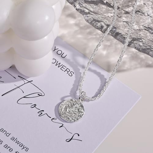 925 Sterling Silver Necklace with Disc Hammered Moon Silver Round Pendant Necklace for Women Trendy4