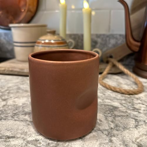 Taza cerámica sin asa, pintada a mano, 11 oz, marrón suave miniatura 4