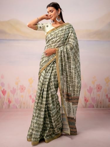 Image of Satrani Women's Silk Printed Ready To Wear Saree with Unstitched Blouse Piece