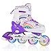 LOKJIJI Pattini in linea regolabili per bambini ragazze ragazzi principianti, Pattini a rotelle per bambino e adolescente per lo sport Viola Arcobaleno (grande)
