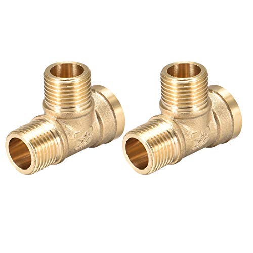 sourcing map Brass Tee Pipe Fitting G1/2 Male XG1/2 Male x G1/2 Female T Shaped Connector Pipe Coupler 2pcs