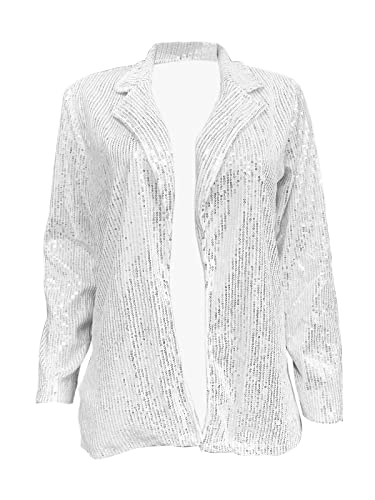 ALLUMK Women Evening Bling Sequin Jacket Open Front Work Blazer Long Sleeve Laple Cardigan Coat4