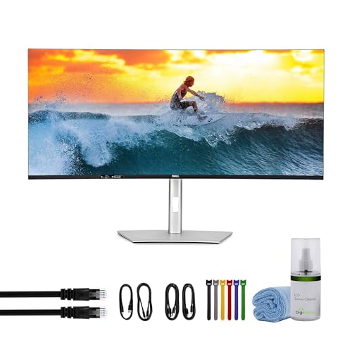 Image of Dell UltraSharp U4025QW 40 inch Class 5K2K WUHD Curved Screen LED Monitor Bundle with Ethernet Cable + Straps + Plasma /LCD Cleaning Kit