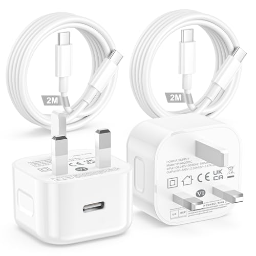 2Pack iPhone 15 16 17 Fast Charger Plug and Cable, 20W USB C Charger Plug with 2M USB C Cable for iPhone 17 16 Pro/16 Pro Max/16e/15 Pro/15 Plus, iPad Pro/Air 5th 10th/Mini, Usb c plug Power Adapter