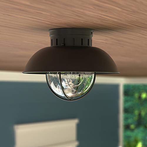 Vaxcel Indoor Outdoor Ceiling Light - Harwich Textured Black And Clear Seeded Glass Semi Flush Mount Light Fixture, Farmhouse, Coastal, Nautical Decor, Ideal For Carport, Front Porch, Patio, Entryway #TOP5