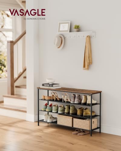 Image of VASAGLE Shoe Rack, 4-Tier Shoe Storage Organizer for Entryway and Closet, Holds 15-18 Pairs of Shoes, 3 Fabric Shelves, Steel Frame, Industrial, Rustic Brown and Black ULBS135B01